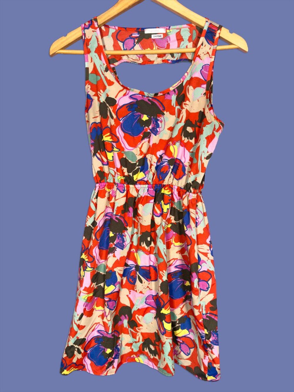 Maitai Abstract Floral Sleeveless Mini Dress Open Back Medium Made in USA